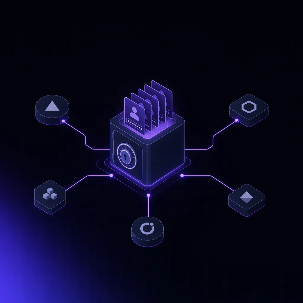 An isometric token vault with five outbound connectors feeding distinct integration endpoints